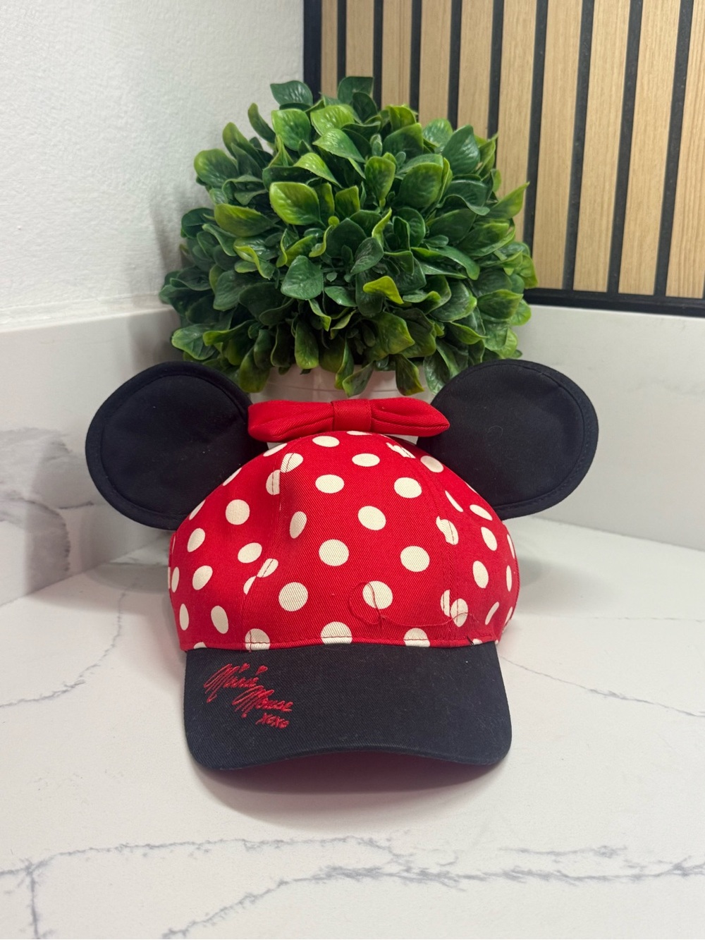 Disney Park- Adult Red Polka Dot Minnie Mouse Ear Cap with Bow